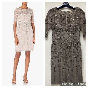 Adrianna Papell 3/4 sleeves beaded cocktail dress
